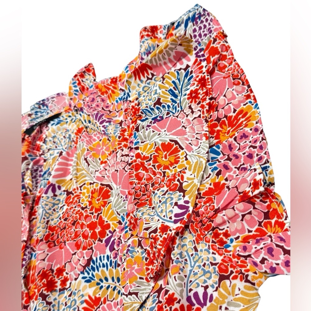 Dokotoo V-Neck Drawstring Ruffle Cap Short Sleeve Mini Dress, Size: L - Picture 5 of 6